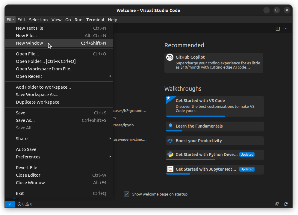 Visual Studio Code > File > New Window
