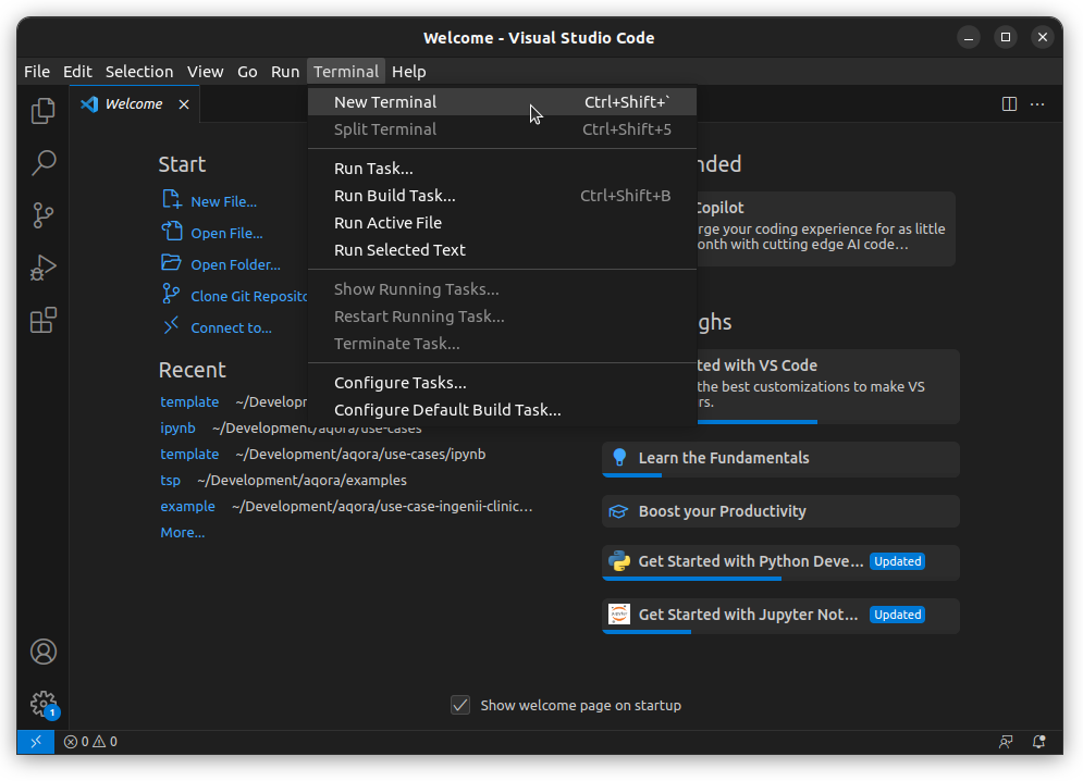 Visual Studio Code > Terminal > New Terminal